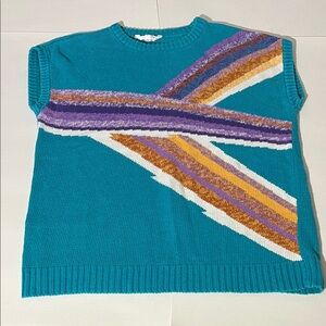 Vintage 80s Abstract Sleeveless Sweater turquoise purple Melrose Medium